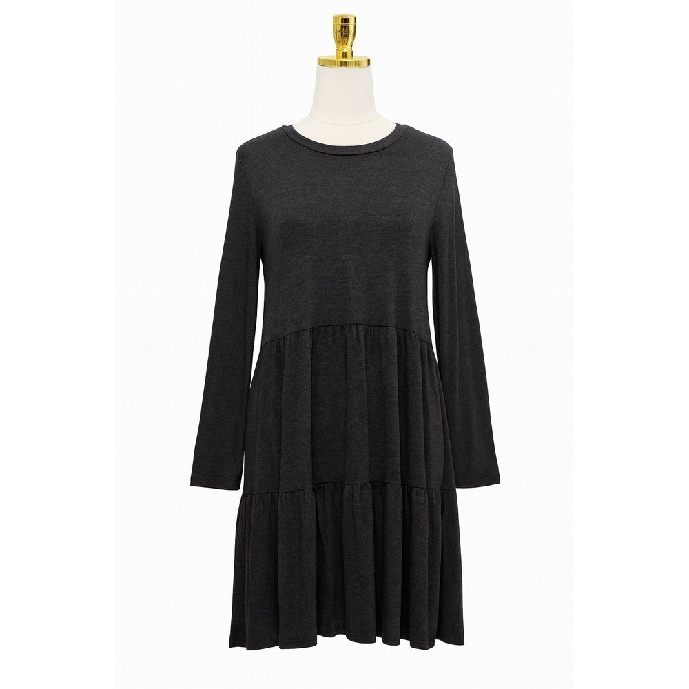 Mud Pie Charcoal Tiered T-Shirt Dress Large casual Boho Minimalist Soft Goth